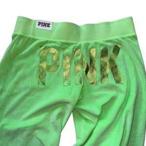 PINK by Victoria’s Secret “Vintage Flare” Velour Spellout Gold Sequin Sweats